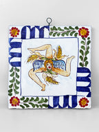 Hand-painted Sicilian decorative tile 20x20cm with hanging hook