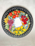 Round Table Lava Stone Top with Wrought Iron Base
