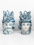 Blue faded Sicilian Moor Head vases set of 2, 40cm