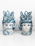 Blue faded Sicilian Moor Head vases set of 2, 40cm