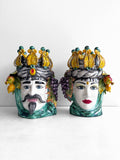 Sicilian Moor Head vases with grapes set of 2, 40cm