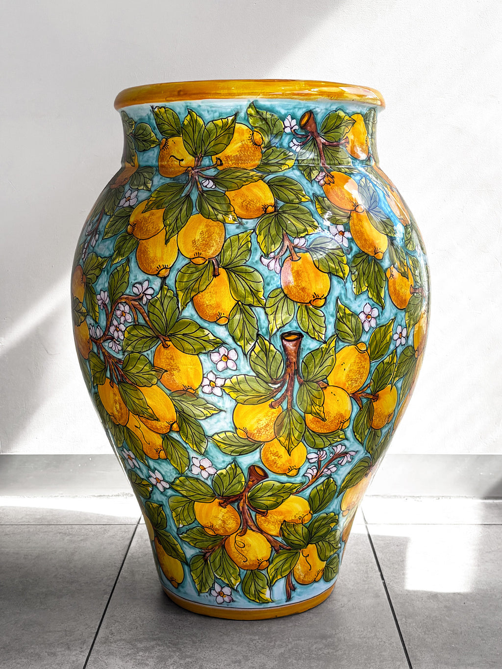 Hand-painted Sicilian vase H70cm premium edition with lemon design