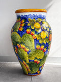 Hand-painted Sicilian vase H60cm with lemon and cactus design